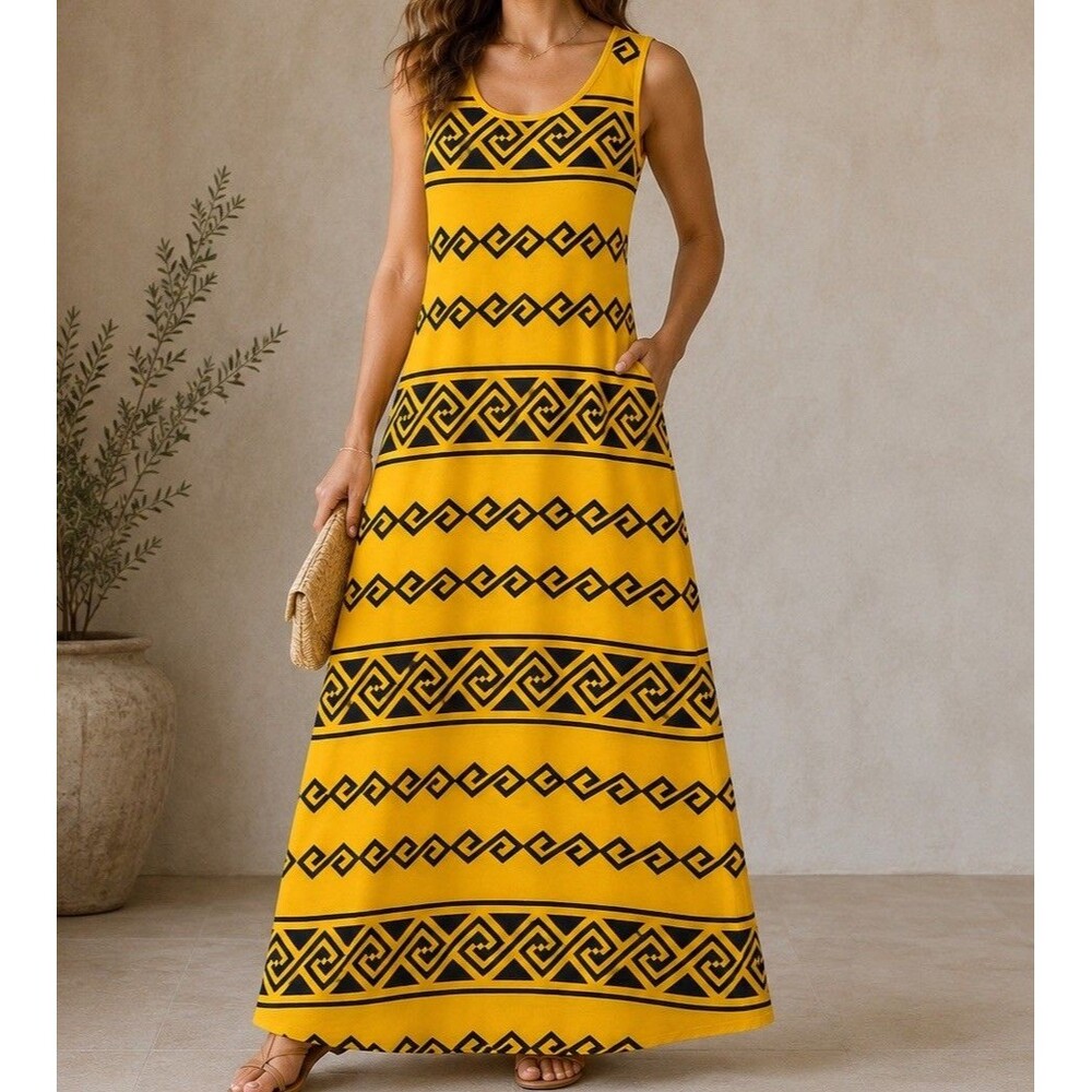 Lularoe NEW Maxi Dress Women's 2XL Tribal Southwest Sleeveless Beach Gold Black